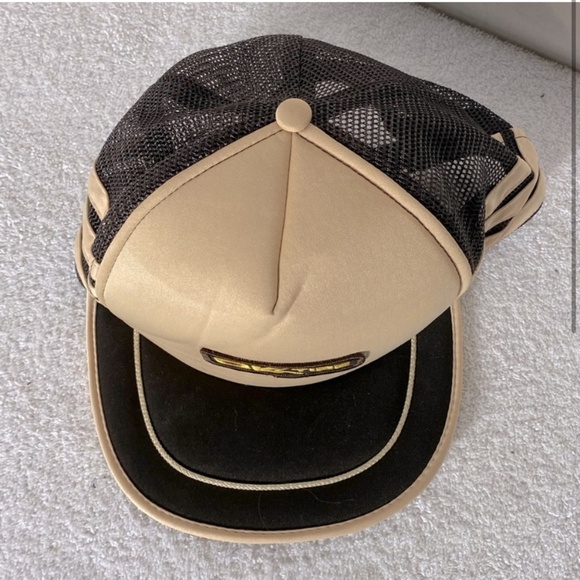 Vintage Beige Brown OK Tire Mesh Back Snap Back Trucker Hat - Picture 2 of 9